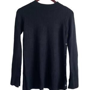 Zara‎ Knit Women Top S Black Round Neck Long Slit Sleeve Side Snap Rocker Goth